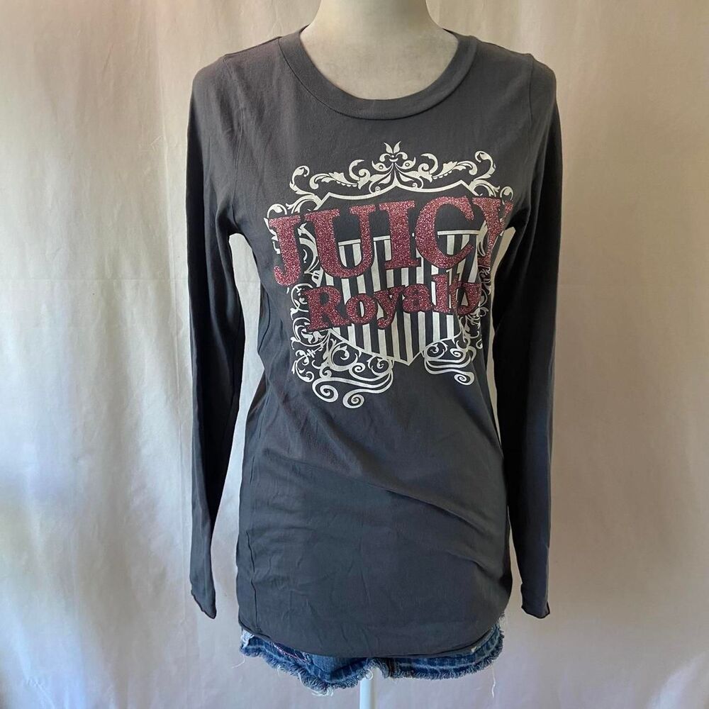 Y2K Vintage Juicy Couture “Juicy Royalty” Grey Long Sleeve Top. Large SOLD
